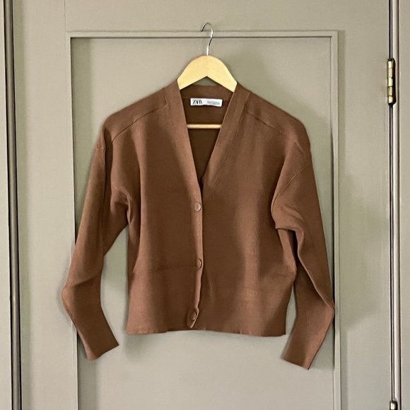 Zara ribbed cardigan, tan, small - Picture 1 of 4